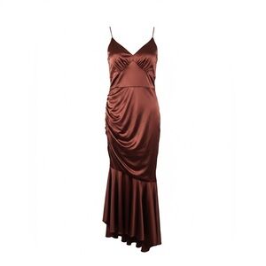 Bronze Asymmetric Satin Dress with Spaghetti Straps - Size 18 - David's Bridal